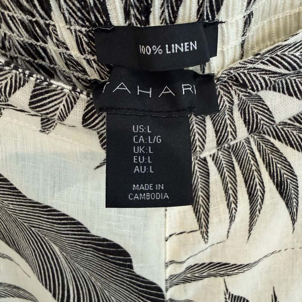 Tahari 100% Linen Tropical Palm Print Wide Leg Pants Size L - Picture 2 of 4